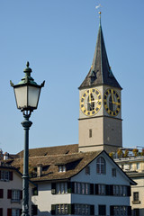 Fototapeta na wymiar Tower of St. Peter church in Zurich, Switzerland