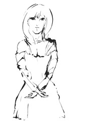 想像の墨絵女性