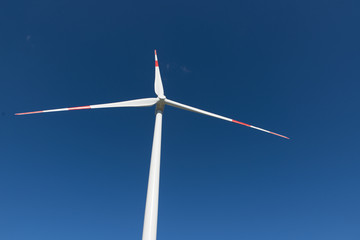 Wind turbines generating electricity with blue sky