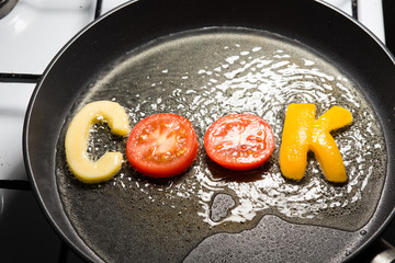fried vegetables in the form of letters