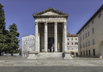 Fototapeta na wymiar Temple of Augustus on the Roman forum in Pula, Istria, Croatia