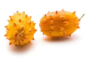 Kiwano pair isolated on white background.