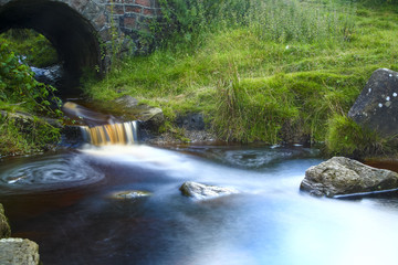 Long exposure image of a moorland stream flowing on ilkley moor Yorkshire UK 