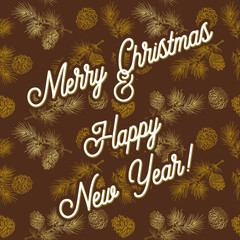 Merry Christmas and New Year greeting card. Vector illustration for flyers, posters, brochures, gift tags, invitation, postcard.