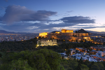 Fototapeta na wymiar View of Athens from Filopappou hill at sunrise, Greece. 