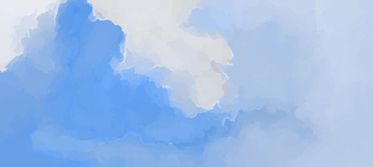Fantasy soft blue clouds, gouache. Sky painted background in pastel color. Abstract vector illustration. 