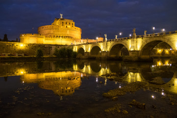 Rome (Italy) - The Tiber river and the monumental Lungotevere. Here in particular the Castel Sant'Angelo fortress