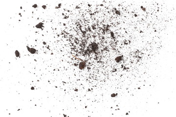 Dirt, soil pile isolated on white background, top view