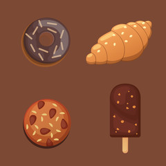 Chocolate sweet dessert icons. Organic food vector