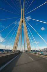 The Rio-Antirrio Bridge, officially the Charilaos Trikoupis Bridge, longest multi-span cable-stayed bridges and longest of the fully suspended type, Greece