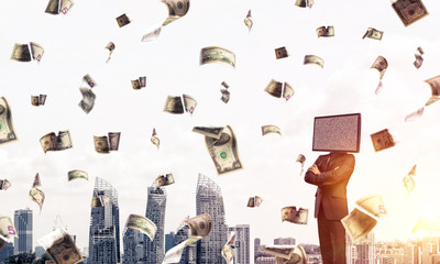 Businessman with TV instead of head.