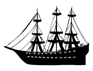ship with sails wooden vector silhouette