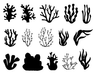 algae and corals set of silhouettes vector illustration