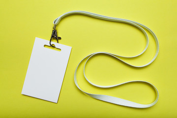 Empty ID card on a lanyard at an exhibition or conference. Mockup.