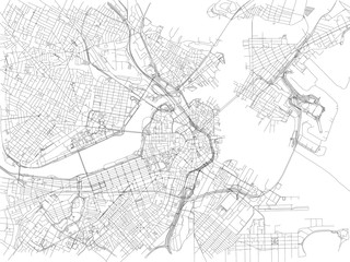 Strade di Boston, cartina della città, Massachusetts, Stati Uniti. Stradario