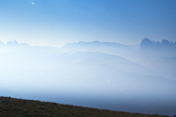 Far mountains in the dust, Dolomites, Southtirol