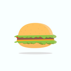 Vector hamburger icon with steak, cheese, tomatoes, and salad. flat cartoon style. Illustration for design fast food menu. Illustration