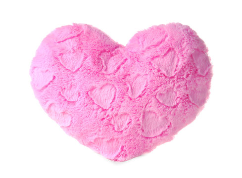 Pink Heart Shaped Pillow, Isolated On White