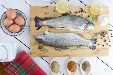 Oncorhynchus mykiss. Trout prepared for baking. 