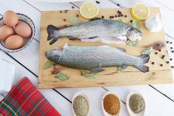 Trout prepared for frying. Salvelinus fontinalis. 