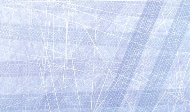 Traces of car tires on ice. Texture of ice surface. Track with separate grunge texture, tire marks, tire tread, tread marks. Sport. Ice racing on machines. Controlled drift. Vector background.