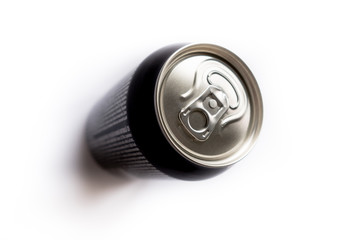 Top of silver drink can isolated on white background