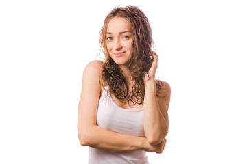 Beautiful young woman wet hair