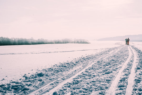 Snow. Skiing track. 