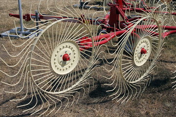 New hay raker farm equipment. Agricultural machinery