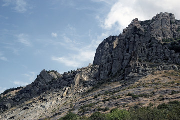 Amazing rock shapes on the slope of the mountain South Demerdzhi (Ghost valley), Crimea
