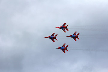 Aerobatic Team Russian Knights at WorldWide AirShow in Barnaul, Russia.