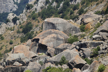 Amazing rock shapes on the slope of the mountain South Demerdzhi (Ghost valley), Crimea
