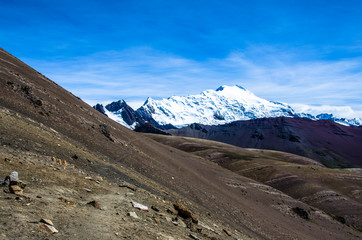 Vinicunca, Peru - Rainbow Mountain (5200 m) in Andes, Cordillera de los Andes, Cusco region in South America.