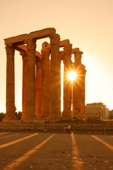 Columns in Athens at sundown