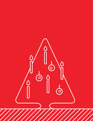 Christmas Tree with Candles and Decorative Balls. Thin line linear vector illustration