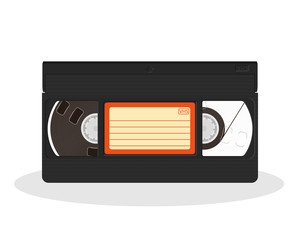 Old video cassette isolated on a white background. Retro style movie storage icon. Vintage record video recorder tape