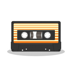 Old audio cassette isolated on a white background. Retro style music storage icon. Vintage record player tape.