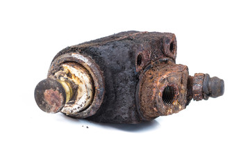 Old used break shoes on the white background