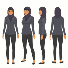 muslim woman, vector arab business character,  saudi cartoon businesswoman