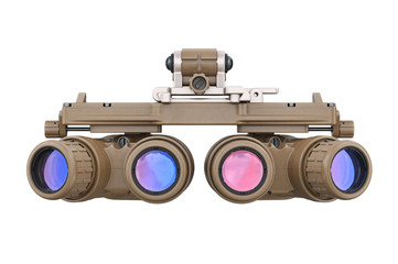 Night military vision goggles, front view. 3D rendering