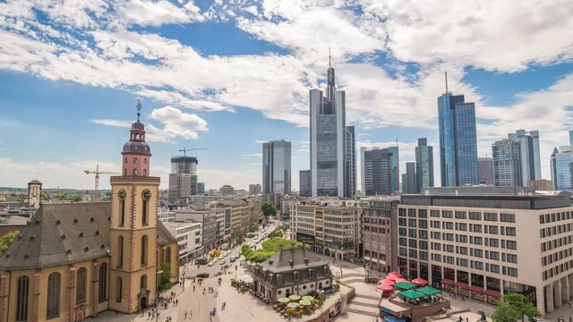 Frankfurt city skyline timelapse at business district, Frankfurt, Germany 4K Time lapse