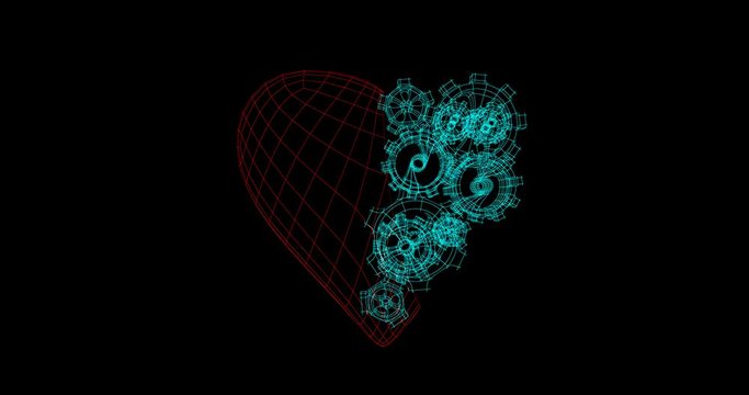 heart with rotating metal gears loop
