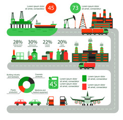 Oil gas industry manufacturing gas infographic world production distribution petroleum extraction vector illustration