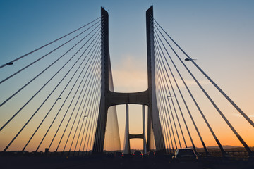 Fototapeta na wymiar Sunset in Vasco da Gama Bridge
