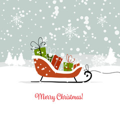 Christmas card, sledge with gifts for your design