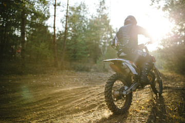 Enduro journey with dirt bike high in the mountains - obrazy, fototapety, plakaty