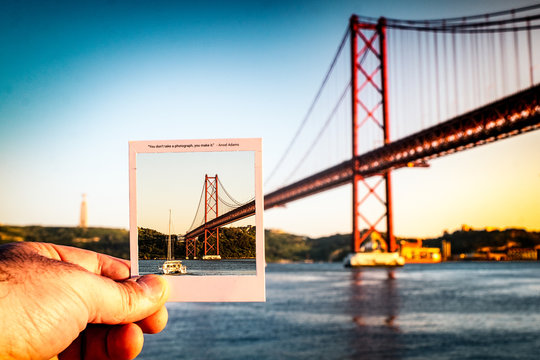 A picture in a picture of 25 de Abril's bridge in Lisbon