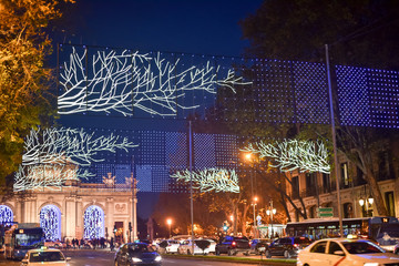 Christmas decorations in Madrid by night   .