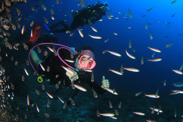 Young woman scuba diving