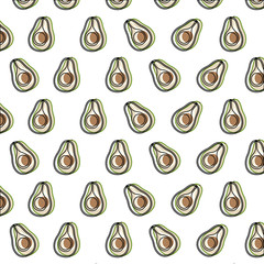 avocado middle in pattern watercolor silhouette on white background